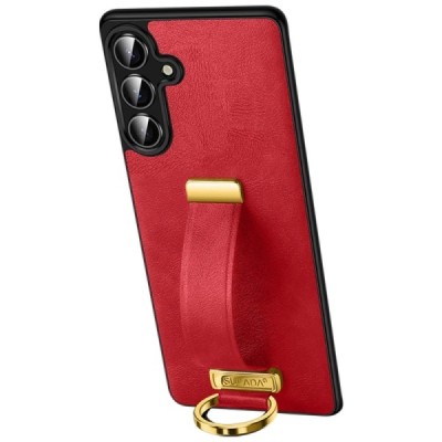"SULADA" Leather Kickstand Samsung Galaxy S25 sarkans ādas apvalks | Vacins.lv