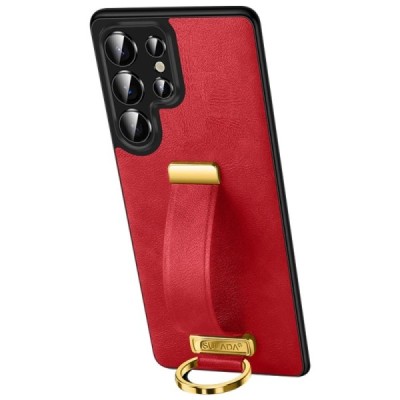 "SULADA" Leather Kickstand Samsung Galaxy S25 Ultra красный кожаный чехол | Vacins.lv