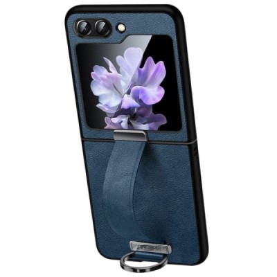 "SULADA" Leather Kickstand Samsung Galaxy Flip7 FE / Flip6 zils ādas apvalks | Vacins.lv