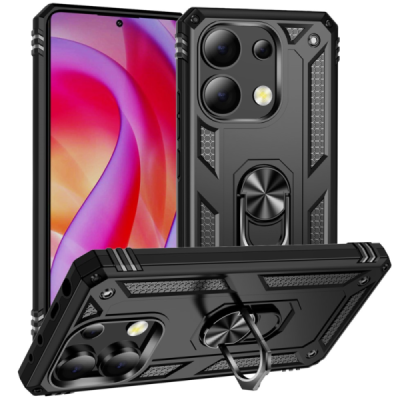 Xiaomi Redmi 13, Poco M6 4G, Redmi Note 13R 5G "Kickstand" pastiprinātas aizsardzības melns apvalks | Vacins.lv
