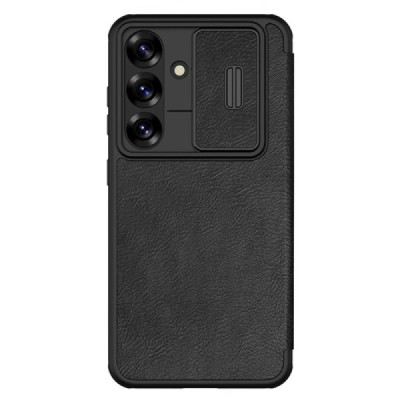 Samsung Galaxy A56 роскошный серии Nillkin Qin Pro кожаный чехол-книжка - чёрный | Vacins.lv