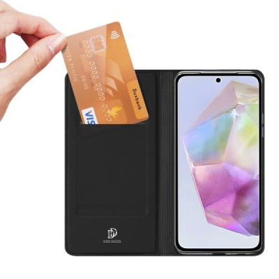 Samsung Galaxy A56 / A36 "Dux Ducis" Skin sērijas melns ādas atvērams maciņš | Vacins.lv