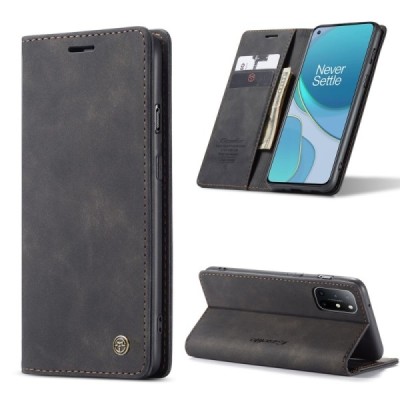 OnePlus 8T CaseMe Retro solīds atvēramais ādas melns maciņš - maks | Vacins.lv