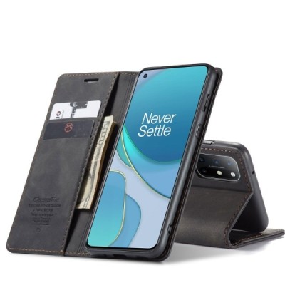 OnePlus 8T CaseMe Retro solīds atvēramais ādas melns maciņš - maks | Vacins.lv
