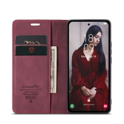 Samsung Galaxy A36 CaseMe Retro открываемый, бордовый, кожаный чехол – книжка | Vacins.lv