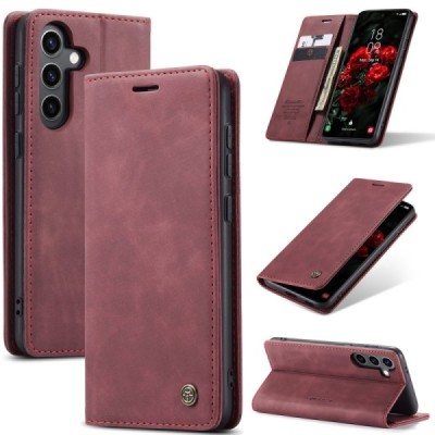 Samsung Galaxy S24 / S25 CaseMe Retro solīds atvēramais ādas bordo maciņš - maks | Vacins.lv