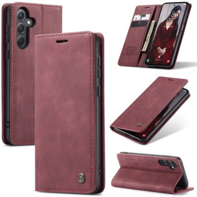 Samsung Galaxy A56 CaseMe Retro solīds atvēramais ādas bordo maciņš - maks | Vacins.lv