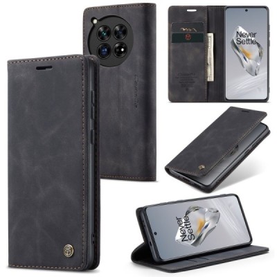 OnePlus 12 CaseMe Retro solīds atvēramais ādas melns maciņš - maks | Vacins.lv