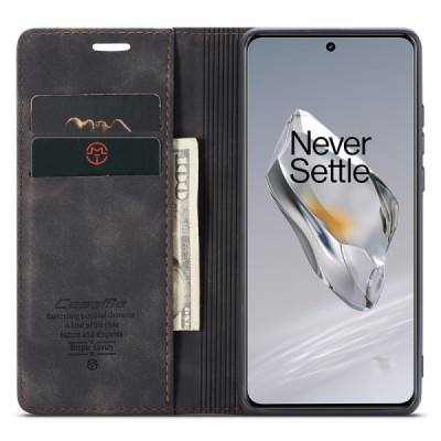 OnePlus 12 CaseMe Retro solīds atvēramais ādas melns maciņš - maks | Vacins.lv