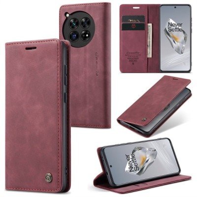 OnePlus 12 CaseMe Retro solīds atvēramais ādas bordo maciņš - maks | Vacins.lv
