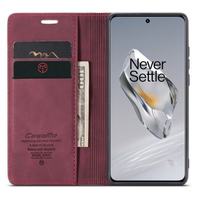 OnePlus 12 CaseMe Retro solīds atvēramais ādas bordo maciņš - maks | Vacins.lv