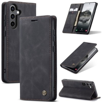 Samsung Galaxy S24+ / S25+ CaseMe Retro solīds atvēramais ādas melns maciņš - maks | Vacins.lv