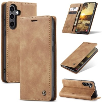 Samsung Galaxy S24+ / S25+ CaseMe Retro открываемый, светло-коричневый цвета, кожаный чехол – книжка | Vacins.lv