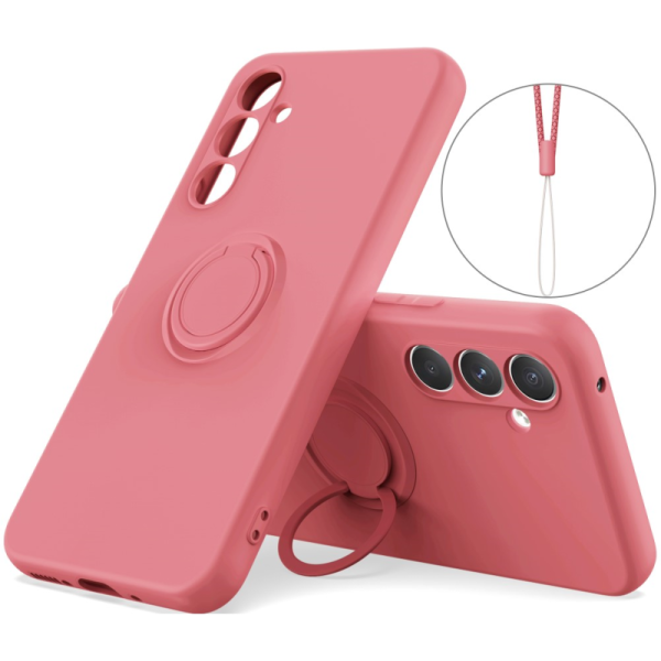 "Dechen" Ring Kickstand cieta silikona (TPU) apvalks - sarkans (Galaxy S24)