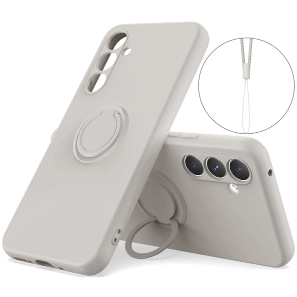 "Dechen" Ring Kickstand cieta silikona (TPU) apvalks - pelēks (Galaxy S24)