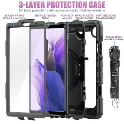 Samsung Galaxy Tab A7 Lite 8.7 pastiprinātas aizsardzības melns (360°) apvalks, vaciņš | Vacins.lv