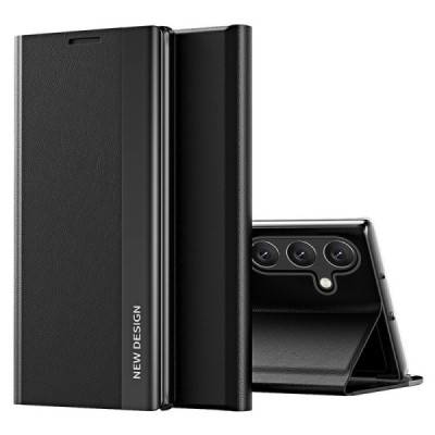 Samsung Galaxy A16 Baoshi Side Line открываемый чёрный кожаный чехол - книжка | Vacins.lv
