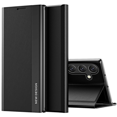 Samsung Galaxy S24+ / S25+ Baoshi Side Line открываемый черный кожаный чехол - книжка | Vacins.lv