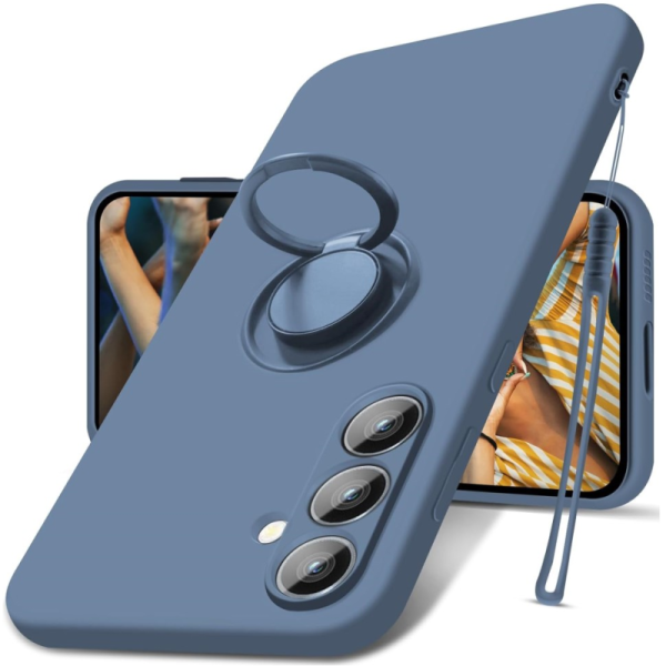 "Dechen" Ring Kickstand твердый силиконовый (TPU) чехол - синий (Galaxy S24)
