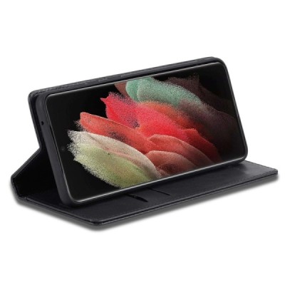 Samsung Galaxy S21 Ultra LC.IMEEKE открываемый черный кожаный чехол - книжка | Vacins.lv