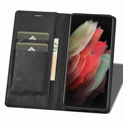 Samsung Galaxy S21 Ultra LC.IMEEKE открываемый черный кожаный чехол - книжка | Vacins.lv