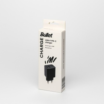 "Bullet" Fast Charging Duo tīkla lādētājs (20W) - melns | Vacins.lv