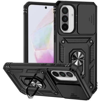 Samsung Galaxy A56 / A36 "Kickstand" pastiprinātas aizsardzības melns apvalks | Vacins.lv