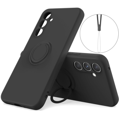 Samsung Galaxy S25 "Dechen" Ring Kickstand cieta silikona (TPU) apvalks - melns | Vacins.lv