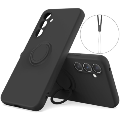 Samsung Galaxy S25+ "Dechen" Ring Kickstand cieta silikona (TPU) apvalks - melns | Vacins.lv