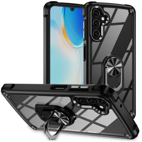 „Fashion“ Kickstand твердый силиконовый чехол (TPU) - прозрачный / чёрный (Galaxy A16)