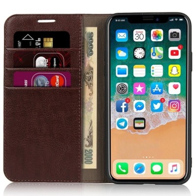 Apple iPhone 11 открываемый коричневый кожаный чехол - книжка | Vacins.lv