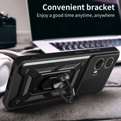 Motorola Moto G85 5G (S50 Neo 5G) "Kickstand" pastiprinātas aizsardzības melns apvalks | Vacins.lv
