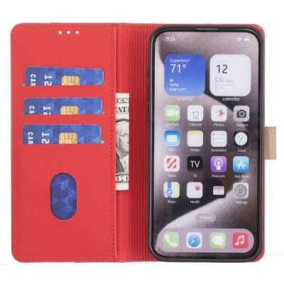 Apple iPhone 15 Pro Max "Binfen Color" BF красный кожаный чехол-книжка | Vacins.lv