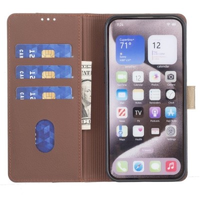 Apple iPhone 15 Pro "Binfen Color" BF коричневый кожаный чехол-книжка | Vacins.lv