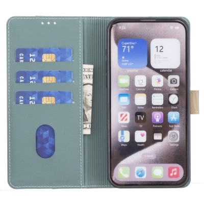 Apple iPhone 15 "Binfen Color" BF зелёный кожаный чехол-книжка | Vacins.lv