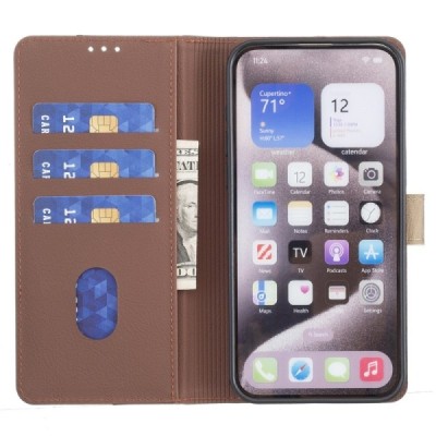 Apple iPhone 15 "Binfen Color" BF коричневый кожаный чехол-книжка | Vacins.lv