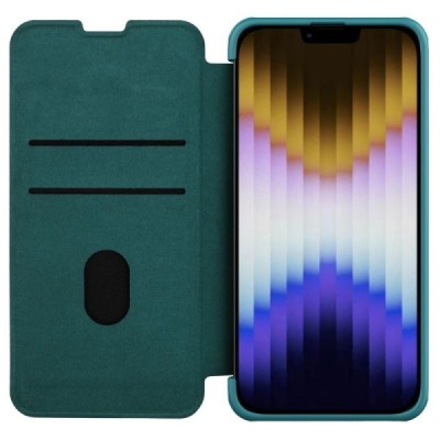 Apple iPhone 14 роскошный серии Nillkin Qin Pro кожаный чехол-книжка - зелёный| Vacins.lv