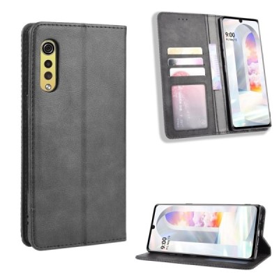LG Velvet Vintage melns ādas atvērams maciņš ar magnetu | Vacins.lv