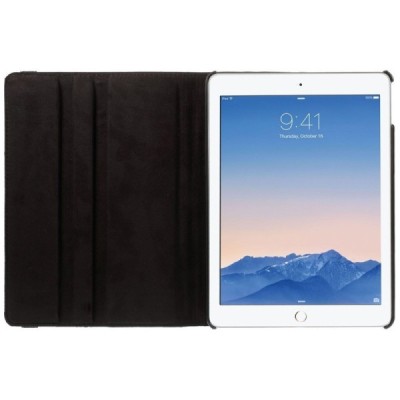 Apple iPad Air 2 solīds atvēramais melns ādas futrālis (360°) - statīvs / Vacins.lv
