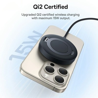 "Baseus" Simple Mini4 Magnetic Charging Stand Qi2 беспроводное компактное зарядное устройство чёрного цвета (15W) | Vacins.lv