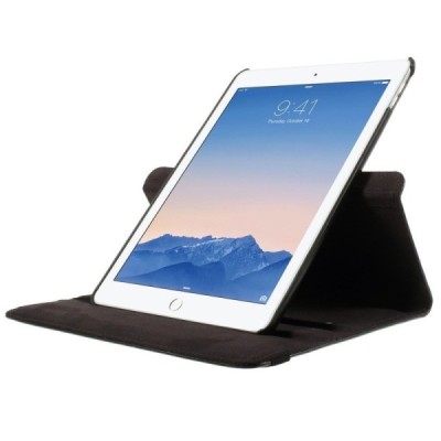 Apple iPad Air 2 solīds atvēramais melns ādas futrālis (360°) - statīvs / Vacins.lv