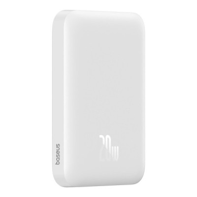 "Baseus" Magnetic Mini Air MagSafe PowerBank ārējais akumulators — balts (6000 mAh, 20W) | Vacins.lv