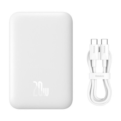 "Baseus" Magnetic Mini Air MagSafe PowerBank ārējais akumulators — balts (6000 mAh, 20W) | Vacins.lv