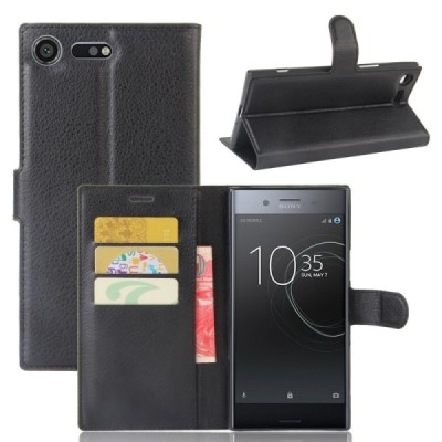 Sony Xperia XZ Premium Binfen Litchi atvēramais melns maciņš - maks | Vacins.lv