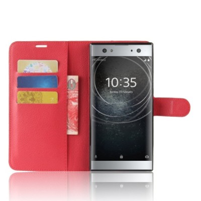 Sony Xperia XA2 Ultra Binfen Litchi открываемый красный кожаный чехол - книжка | Vacins.lv