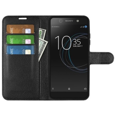 Sony Xperia XA1 Binfen Litchi atvēramais melns maciņš - maks | Vacins.lv