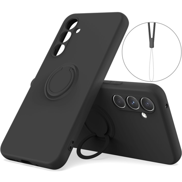 "Dechen" Ring Kickstand твердый силиконовый (TPU) чехол - чёрный (Galaxy A55)