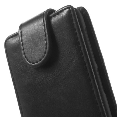 Nokia Lumia 530 klasisks ādas vertikāli atvēramais melns futrālis / Vacins.lv