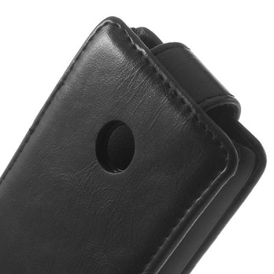 Nokia Lumia 530 klasisks ādas vertikāli atvēramais melns futrālis / Vacins.lv