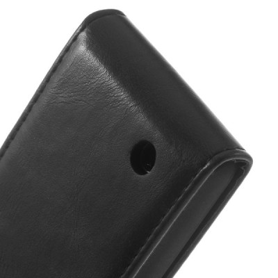 Nokia Lumia 530 klasisks ādas vertikāli atvēramais melns futrālis / Vacins.lv